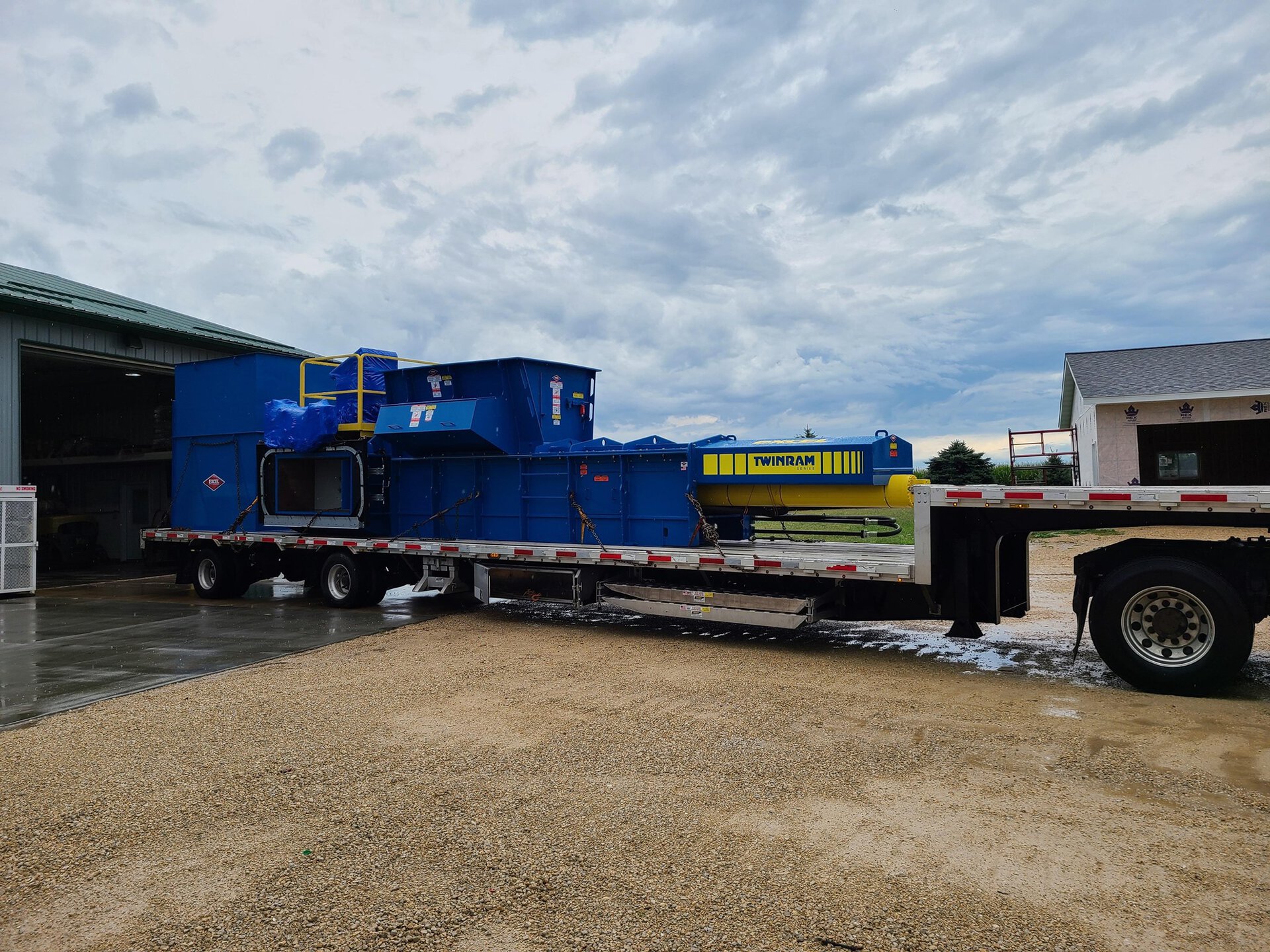 Excel two-ram baler installation at recycling facility customer site installed by Hoosier Machinery Solutions HMS