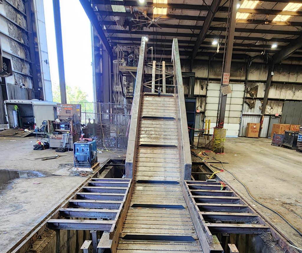 Conveyor rebuild with new steel belt by HMS baler infeed conveyor service by hms infeed conveyor for baler hustler conveyor for baler hustler infeed conveyor