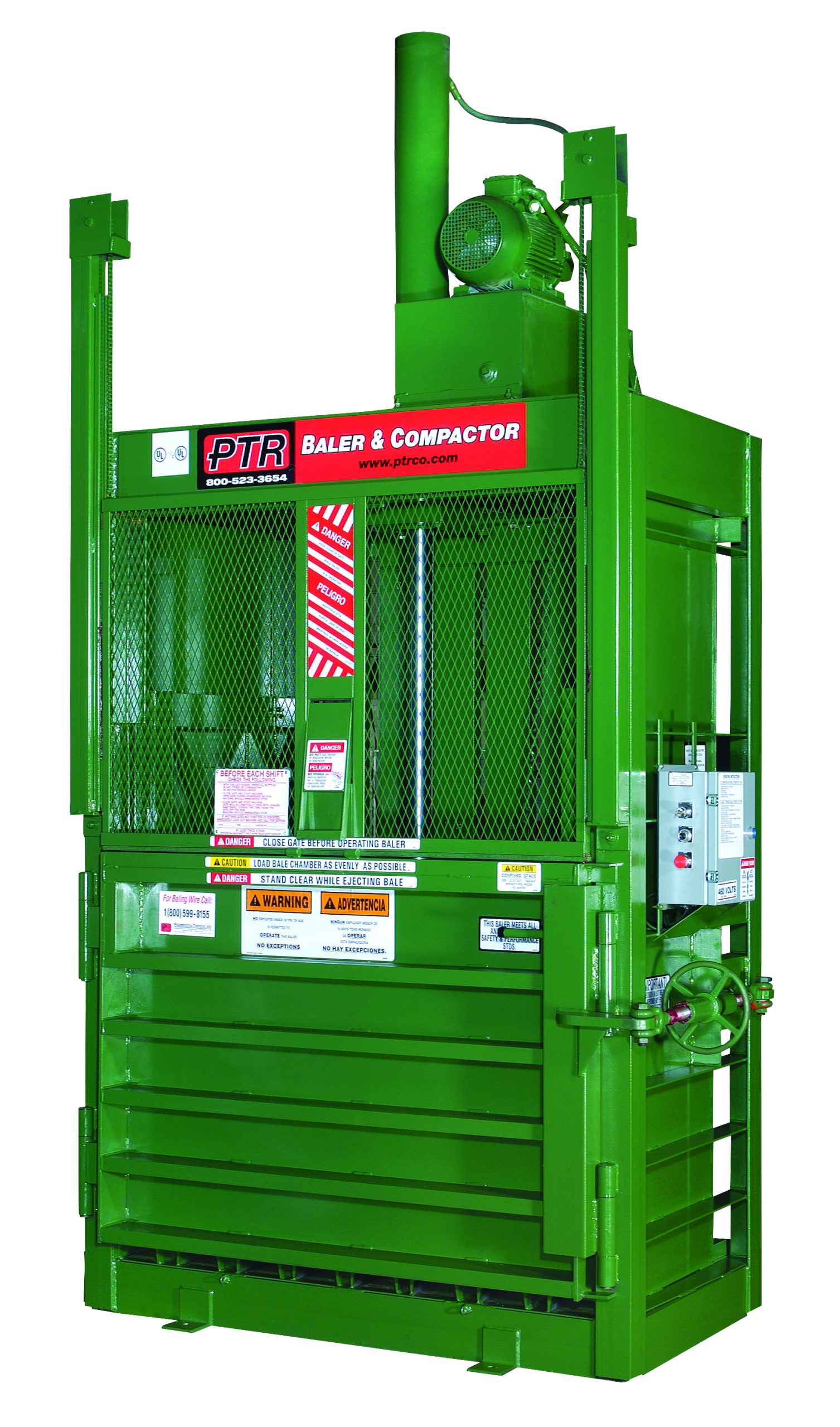 Vertical baler for manufacturing plant cardboard and film scrap